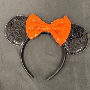 Sequin Mouse Ears Headband with Orange Bow